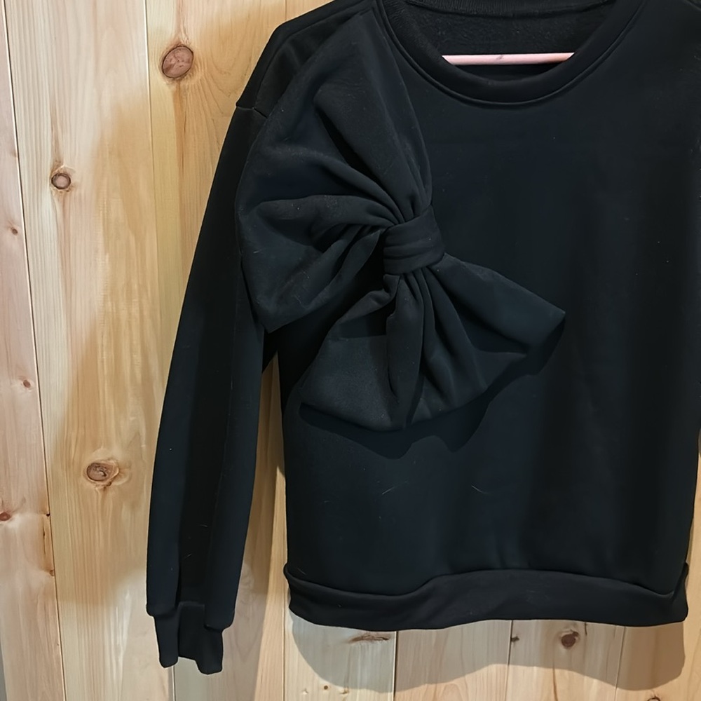Black Sweatshirt with Oversized Bow